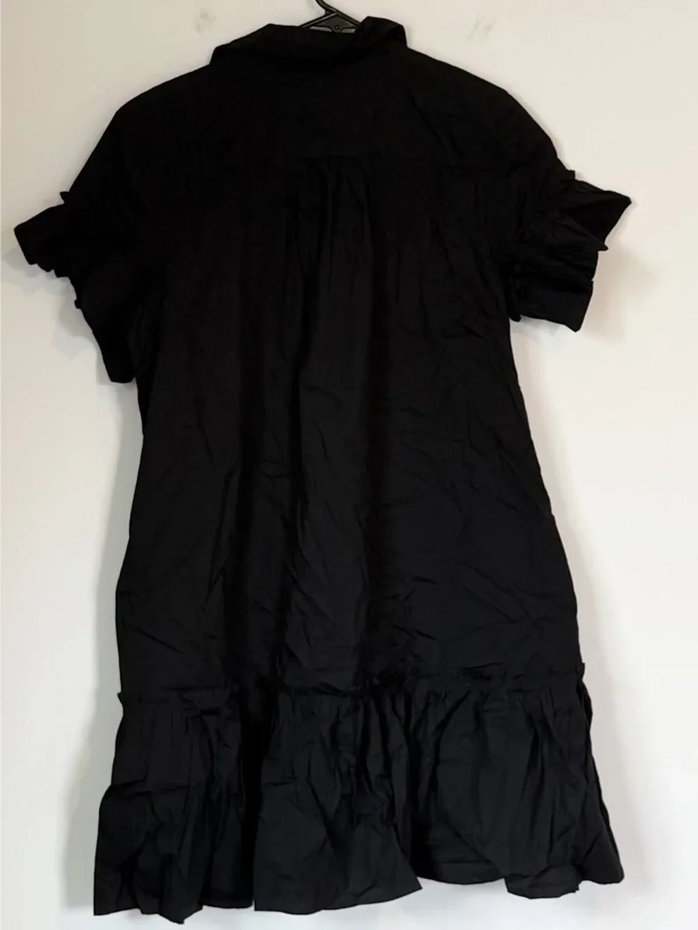 NWT J.Crew Black Ruffle Sleeve Mini Shirt Dress - Size: 6